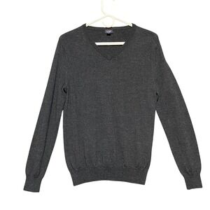 J .Crew Mens Small 100% Merino Wool V Neck Pullover Sweater Dark‎ Gray Classic